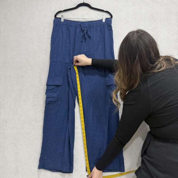 GAP Pants Womens Medium Blue Linen Rayon Pull On Wide Leg Cargo Pockets - Picture 8 of 10